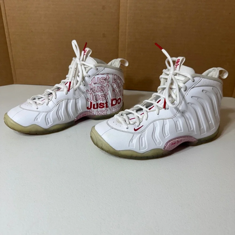 Nike Air Little Posite One Kids Sneakers‎ Shoes White Red Just Do It Roses
